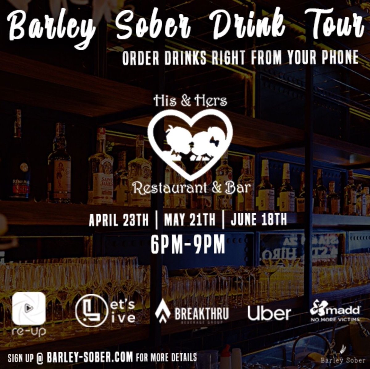 Tomorrow evening the Barley Crew will be at His &amp; Hers on South St. All drinks are half off from 7-9 and take advantage of ordering drinks right from your phone while Rémy Martin takes $2 off every featured drink ordered through the app 😎