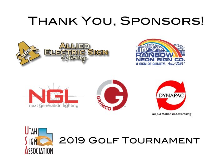 UtahSign's tweet photo. THANK YOU! to the sponsors of our 2019 Golf Tournament! — Allied Electric Sign &amp; Awning, Rainbow Neon Sign Company, Grimco, Dynapac Rotating Co, and NGL - Next Generation Lighting. See our website for info on becoming a sponsor, more opportunities avbl!
https://t.co/YMpcX1cdDi https://t.co/bIqCLyDdxF