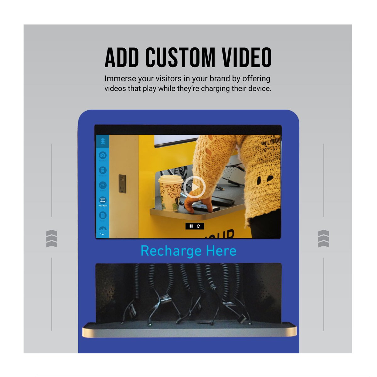PowTow's tweet photo. The Smart is a talented storyteller. With its touchscreen, video capabilities, and customizable apps, this charging station can really hold an audience. #chargingstation #experiential #recharge https://t.co/UYc0EFxAgO