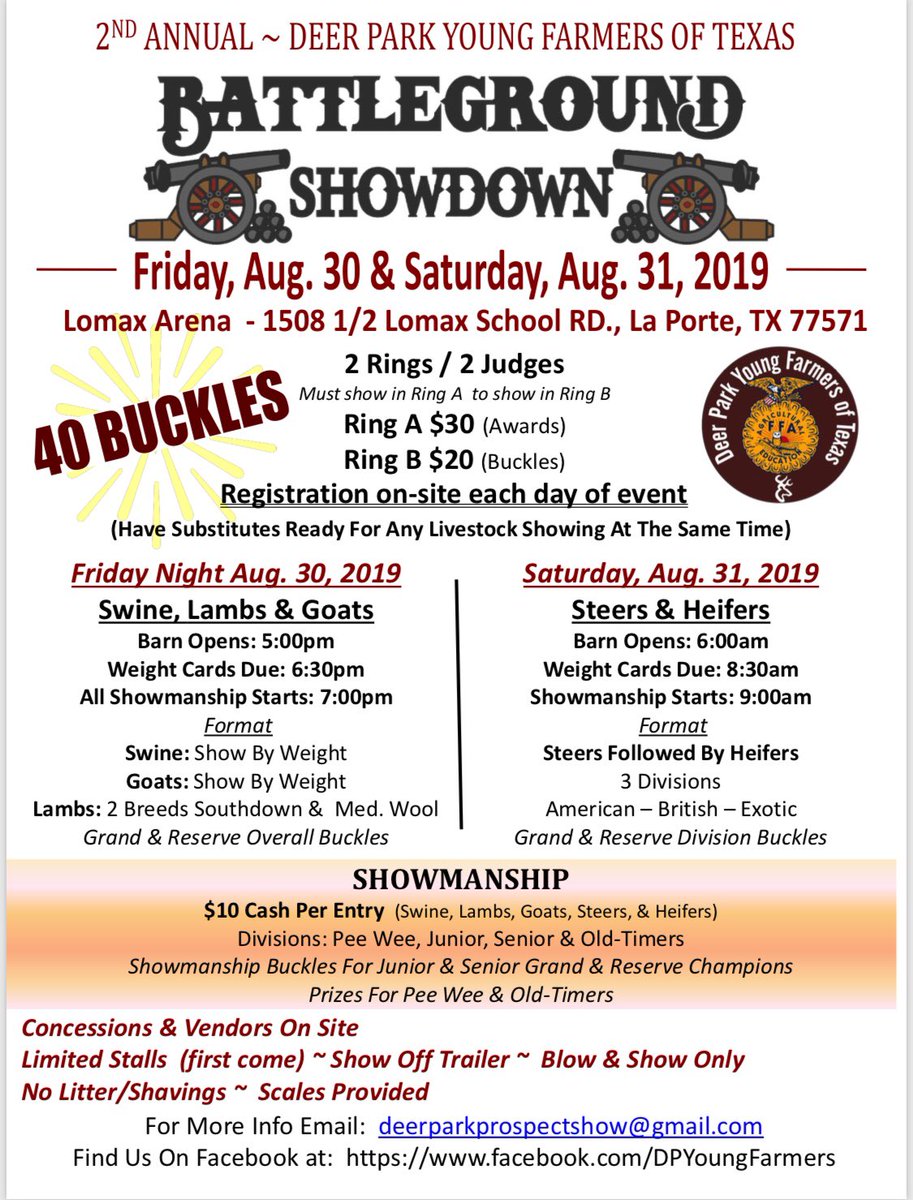 FarmersDeer's tweet photo. Save the date! 2nd Annual Deer Park Young Farmers prospect show!   Friday August 30th &amp; Saturday August 31st. https://t.co/ponWixKuGM