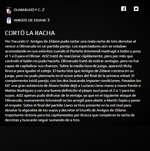 Resumen del último partido vs <a href="/AdzUruguay/">Amigos de Zidane Uru</a> por <a href="/Fakun17/">Facu</a> de la <a href="/LIGA_MVD/">LIGA MVD</a> mas33.ligamvd.com/show_noticia/1…