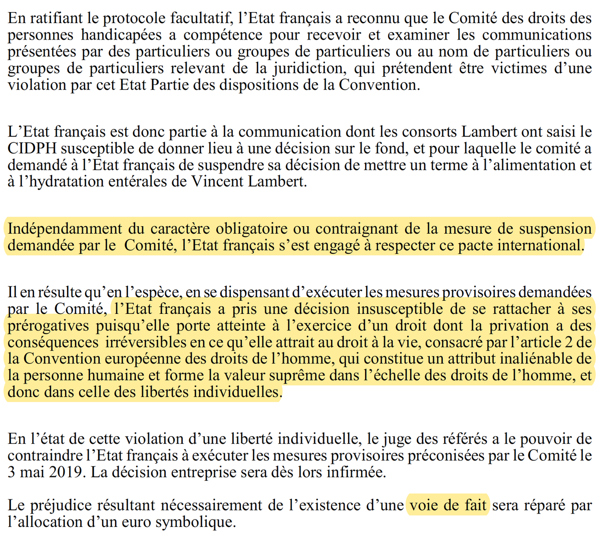 N_Hervieu's tweet photo. Important : Voici la position de la Cour d'appel de Paris.

Selon elle, le refus de la #France de respecter la demande du #CDPH est une voie de fait qui :
- Implique la compétence du juge judiciaire;
- Justifie l'injonction envers l'Etat.

Les débats juridiques seront intenses... https://t.co/ZwGzxbP2tH
