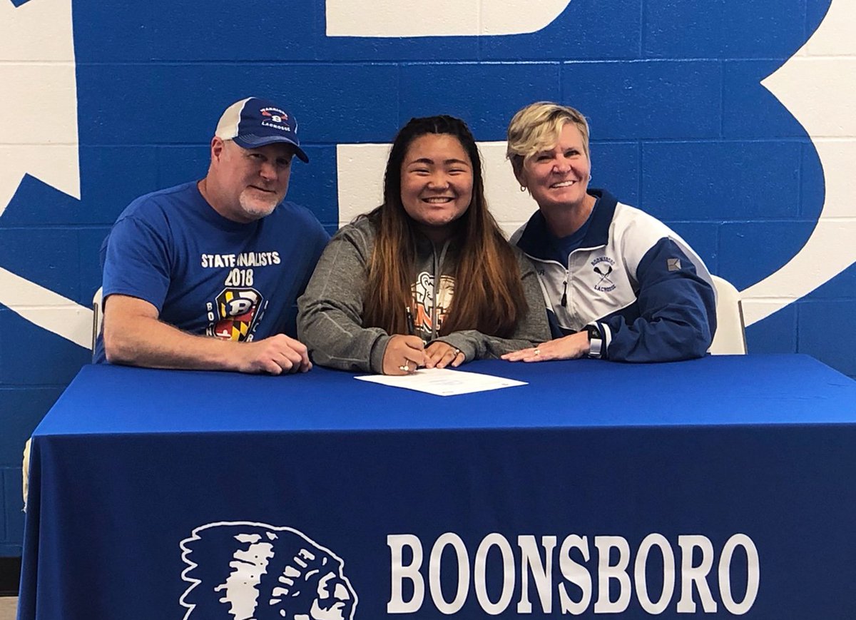 Boonsboro senior goalkeeper Samantha Pizarro recently signed a letter of intent to play NCAA Division III lacrosse at Ohio Northern University. She was joined at the signing by Warriors coaches Doug Luzier and Kathleen Luzier.