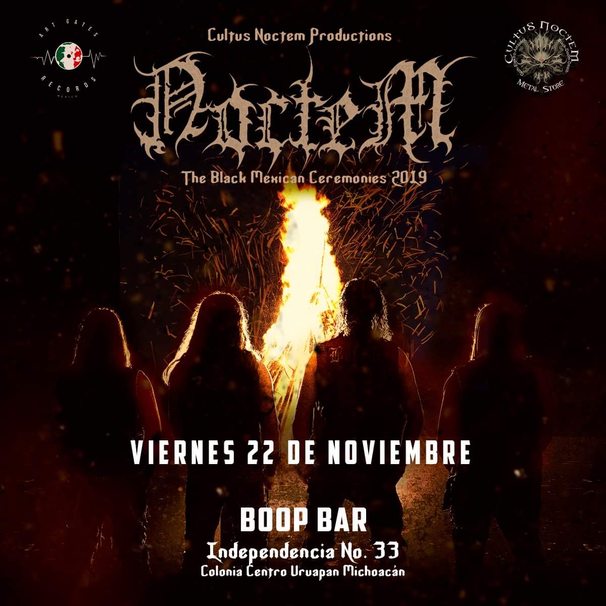 🔥🔥🔥¡¡¡¡NOCTEM EN URUAPAN!!!!🔥🔥🔥

Este próximo viernes 22 de Noviembre, Uruapan será parte de esta ceremonia en el Boop Bar.

Noctem regresa tierras mexicanas para presentar su disco nuevo como parte del #TheBlackMexicanCeremonies2019

Pronto más información...
