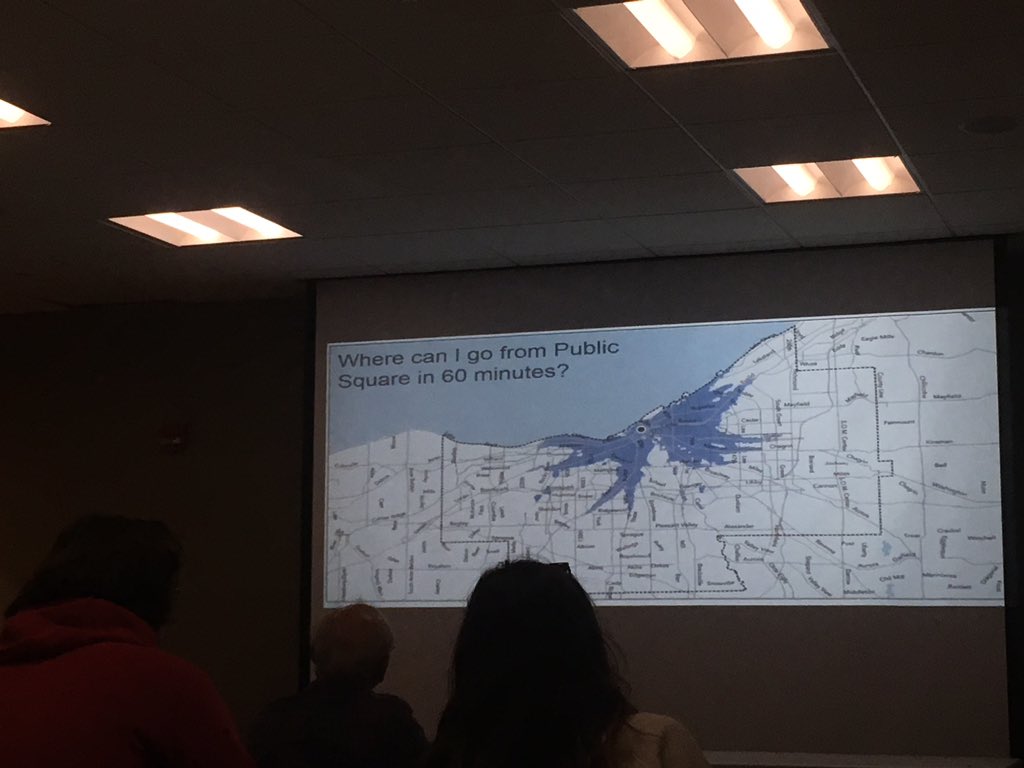 NickCastele's tweet photo. At an RTA meeting in Parma on the system redesign study. They’re asking whether to focus buses on busy areas with lots of possible riders, or a wide geographic area. https://t.co/tj3rxbJBt8 https://t.co/rvcQgbJHbG
