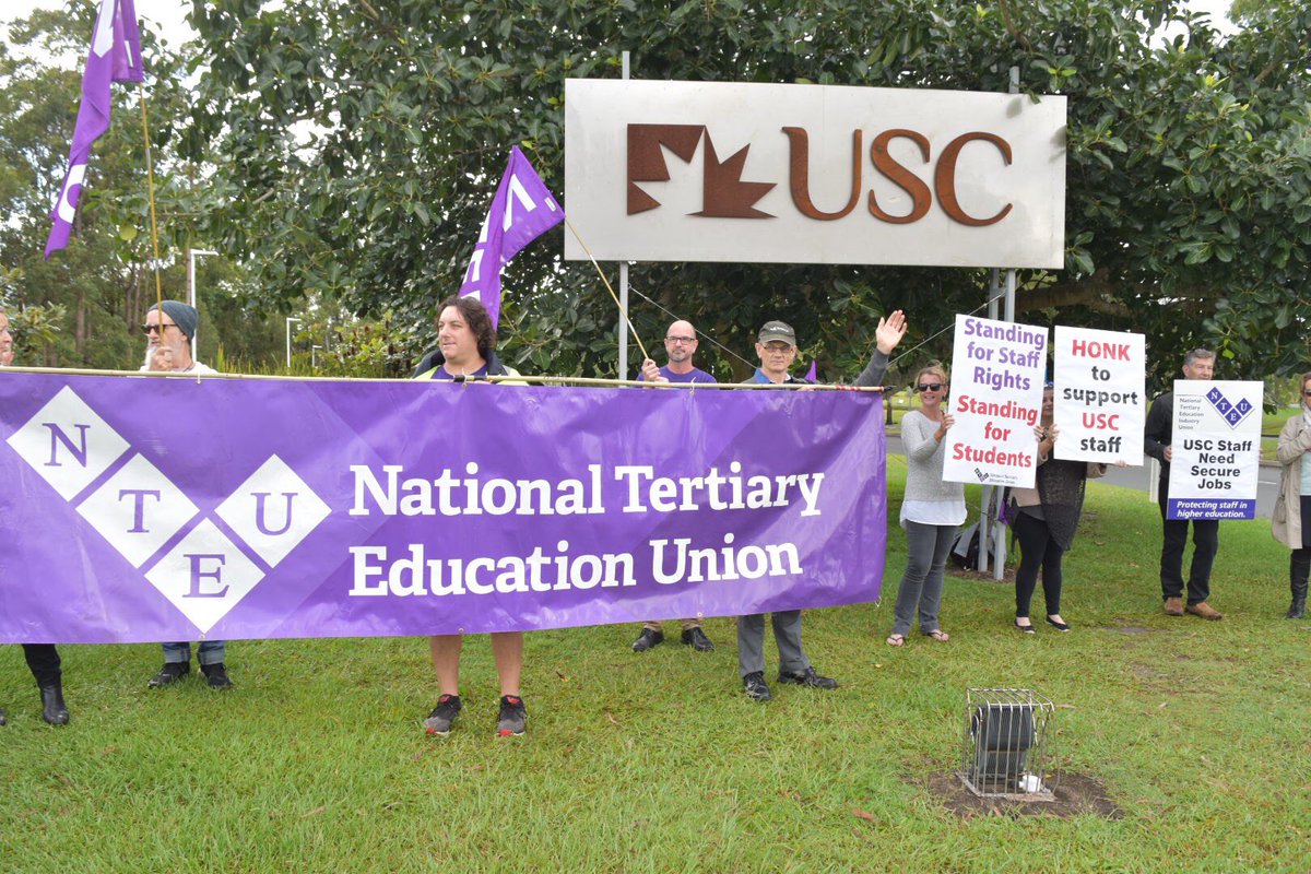 NTEU Qld Division (@nteuqld) on Twitter photo #USC staff on the #NTEU picket line. What do we want? Job Security! Fair Workloads! A&TSI employment targets! A better deal! <a href="/NTEUQldDivSec/">Michael McNally</a> #USC staff on the #NTEU picket line. What do we want? Job Security! Fair Workloads! A&TSI employment targets! A better deal! <a href="/NTEUQldDivSec/">Michael McNally</a>