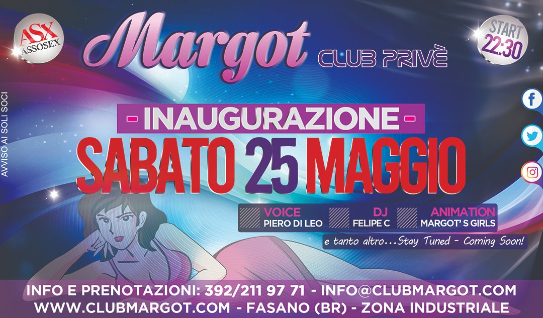 MargotClub's tweet photo. #clubmargot #stiamoarrivando #inaugurazione #25maggio2019 #clubprivè #clubprivèpuglia #club #puglia #trasgressione #sexy #assosex #noisiamoladifferenza #purodivertimento #divertimento #dance #djset #discoteca #party #coppiescambiste #scambisti #swingersclub #swingercouples https://t.co/0Zbi0QuICu