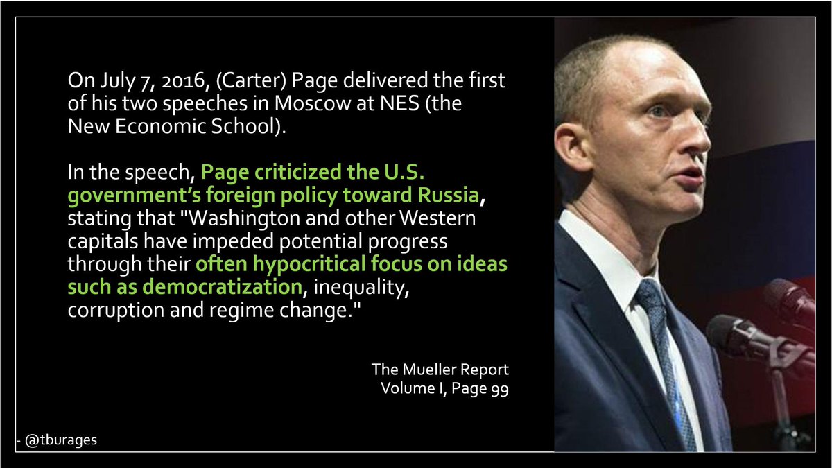 I'm guessing making anti-American speeches in Moscow while you're advising a U.S. presidential campaign might cause the FBI to take notice. #MuellerReport  #CarterPage