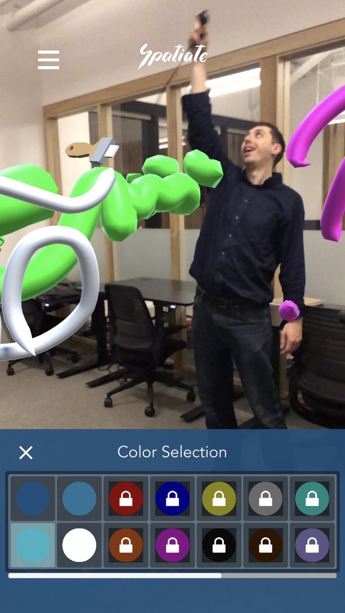 So many possibilities drawing on @Spatiate_app w/ several mobile devices while others on @magicleap headsets at the same time in a shared space #AWENiteLA
