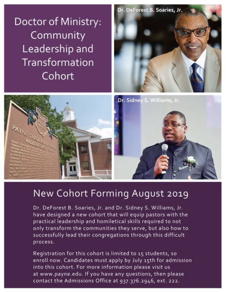 I am graduate of <a href="/payneseminary/">Payne Seminary</a> DMin program, so I can vouch for it. If you’re looking to begin a DMin program in Fall 2019, I highly recommend this one. The Community Leadership &amp; Transformation cohort is led by pastor/leaders that have done the work in that arena. Check it out!