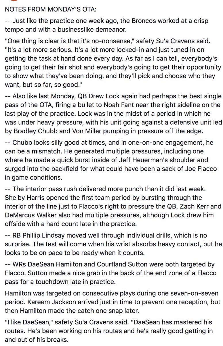 MaseDenver's tweet photo. A few notes from Monday’s Broncos OTA (also found here: https://t.co/GzRY5F28nY) https://t.co/xhmU50wbpP