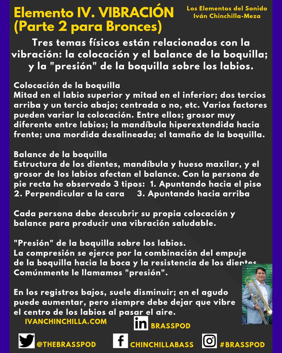thebrasspod's tweet photo. ELEMENTO IV. VIBRACIÓN (Part 2). Vibración de los labios.
Los Elementos del Sonido por Iván Chinchilla-Meza
#theelementsofsound   #brasspod   #brassteaching https://t.co/rv7J5XHcKl