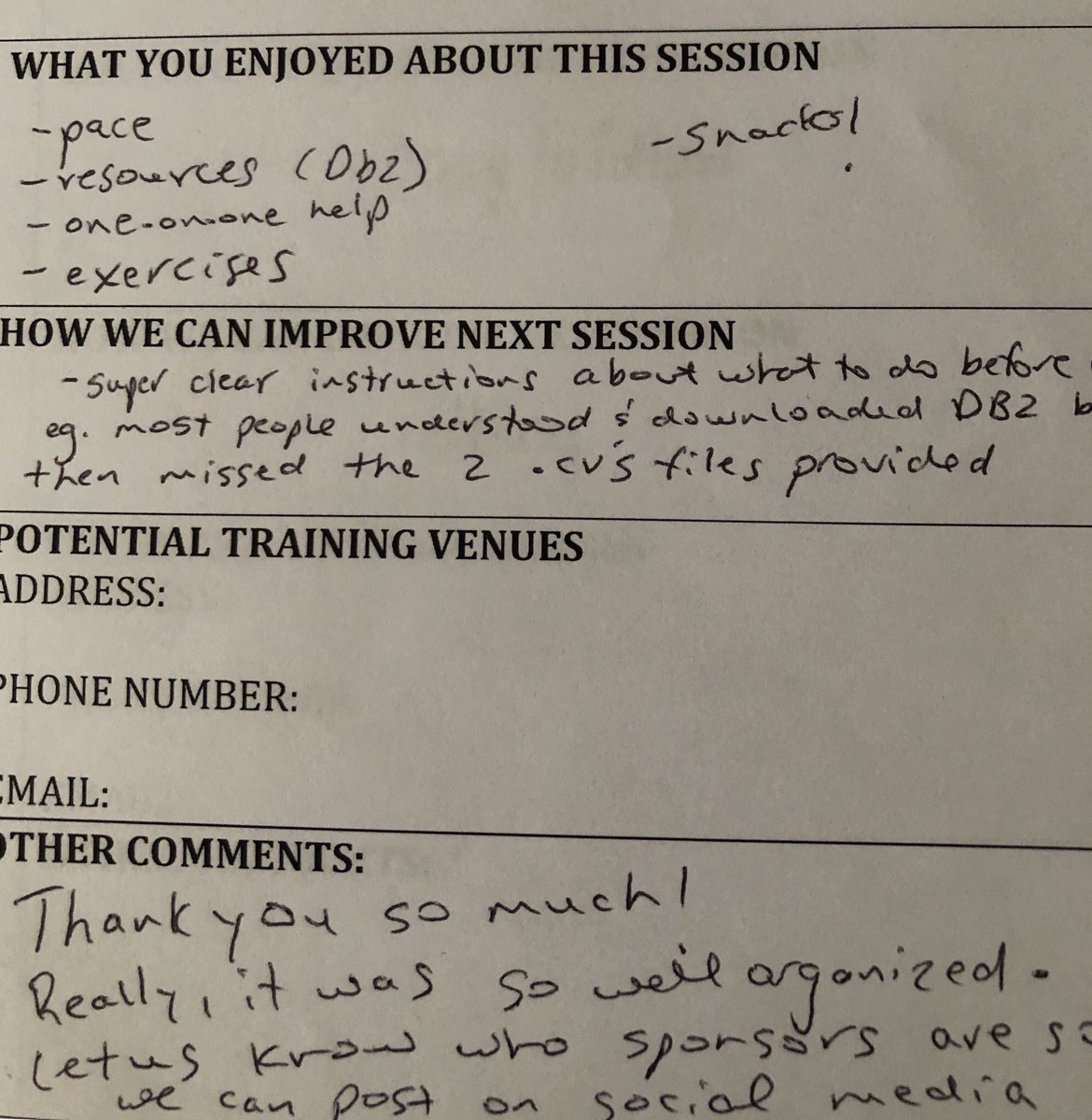 WiMLDS_Toronto's tweet image. The feedback from #introtoSQL 🙂
#WomeninTech #WomenInScience #womeninstem #DataScience #ThingsTodoinToronto #womeninMarkham #womeninToronto