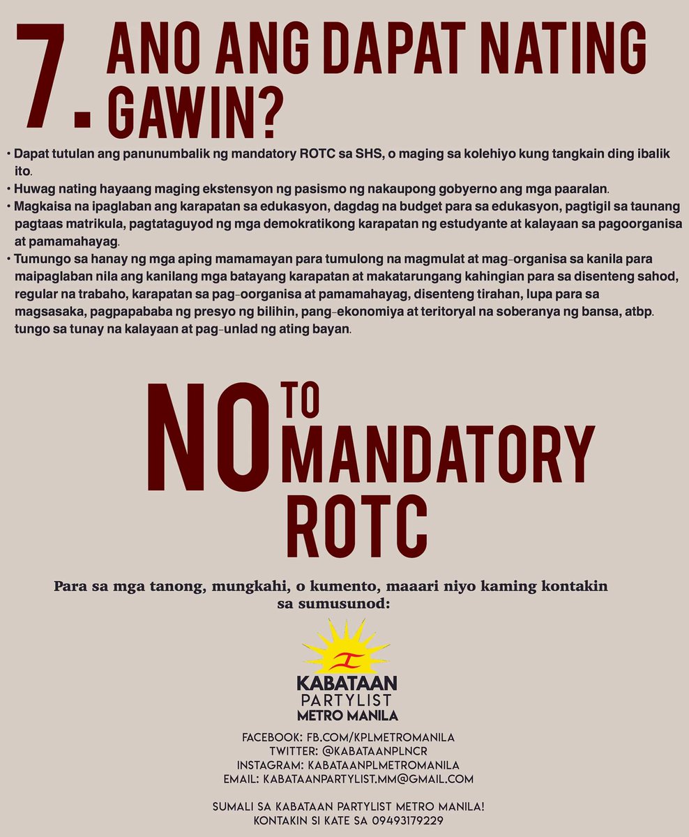 sarahelago's tweet photo. #OpposeMandatoryROTC #NoToMandatoryROTC 
From @KabataanPL Metro Manila https://t.co/rwINMPonir