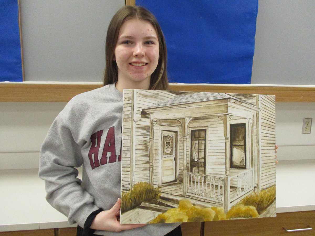 mfredrickson13's tweet photo. Congratulations goes out to Zoey Moses for receiving a SUPERIOR GOLD MEDAL on her oil painting at the District State High School League AA Art Contest and Show. https://t.co/ierHfAw5ZI