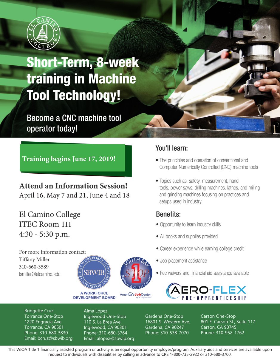 SouthBayWIB's tweet image. Information session tomorrow at 4:30 p.m.

#CNC #ElCaminoCollege #MachineToolTechnology #training #SouthBay