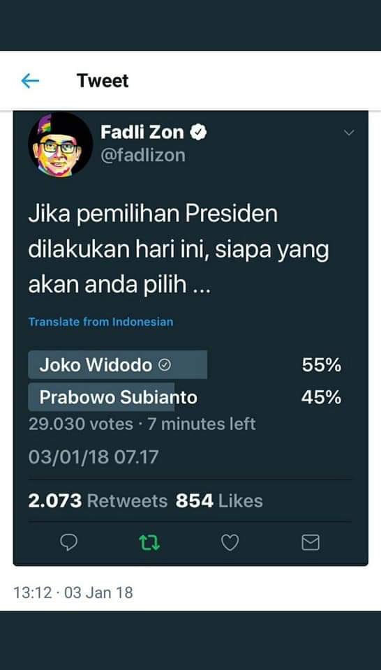 sahaL_AS's tweet photo. Fadli Zon ternyata sudah tau Jokowi akan menang jauh sebelum pilpres. Hasil surveinya awal tahun lalu terbukti akurat..  :)) https://t.co/IjZ13bjPJQ