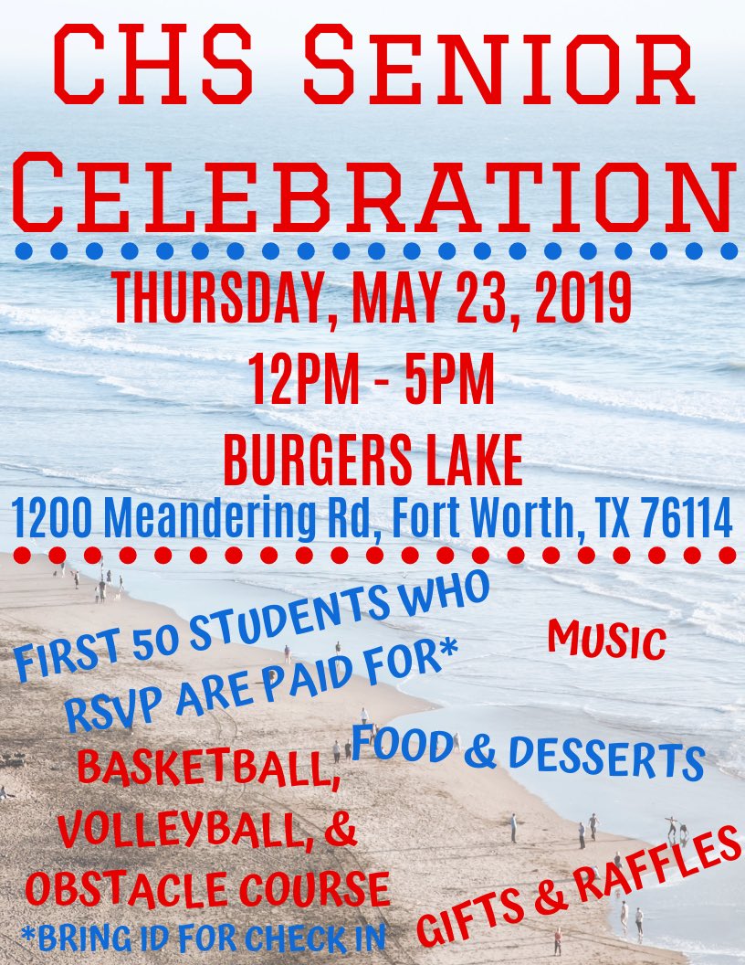chsparents2019's tweet photo. This Thursday is the Celebration! Here is an event flyer, thank you to those who RSVP’d y’all will be paid for by us, those who didn’t RSVP can and are encouraged to come, the fee is $10 and you can join in on all the fun! https://t.co/7GySE5h1HQ