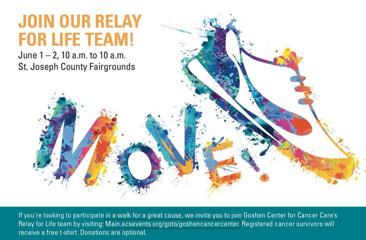Have you joined the Goshen Center for Cancer Care’s Relay for Life team yet? You still have time! Find event details and sign up here: facebook.com/events/1488482…