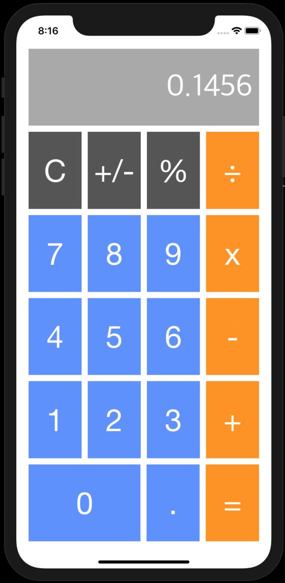 TyeDev's tweet photo. Day 35 of #SwiftCodingEveryday was learning about auto layout horizontal & vertical stack views and how they work together. Built a quick calculator layout. Now should I code it up to work...? #swiftlang #learning #100DaysOfSwift (modified) https://t.co/3CaLvrybd8