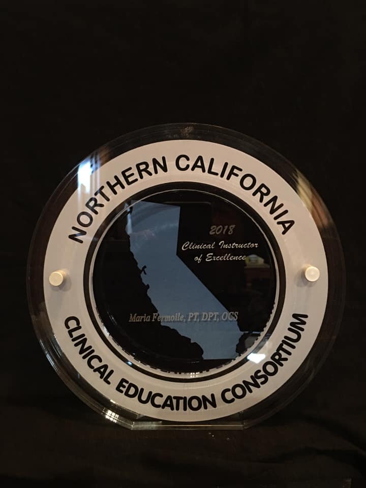 Great to see our dedicated therapists achieving high honors teaching others what they love. Our very own Dr. Maria Fermoile, OCS, was named the Clinical Instructor of the Year for 2018 by the Northern California Clinical Education Consortium. Congratulations and well deserved!!