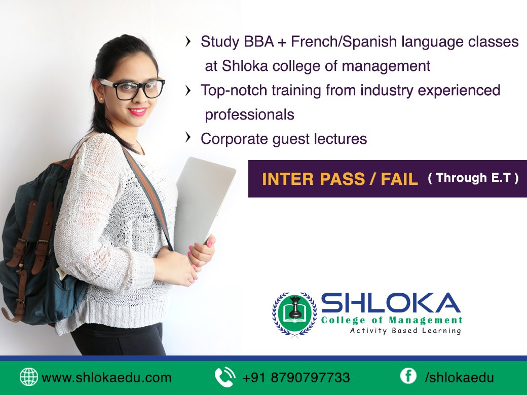 Shlokaedu's tweet photo. Pursue 3 years BBA course + French/Spanish language classes. Eligibility: Inter pass (Direct admission). Get our help to realize your dreams with ease. Call us immediately: +91 8790797733. #StudyBBA #LearnSpanish #LearnFrench https://t.co/zVKyR42Uvg