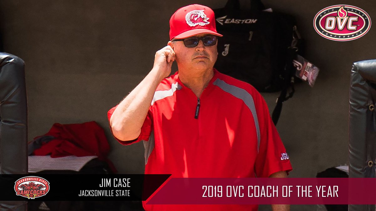 For the 3rd time in his career @JSUBB Jim Case (<a href="/JimCase26/">Jim Case</a>) has been named OVC Baseball ⚾ Coach of the Year.

Led the Gamecocks to its 3rd OVC regular season title (2005, 2008, 2019) with 13 wins in its final 14 games. Also moved into 5th place on the OVC's career wins list.