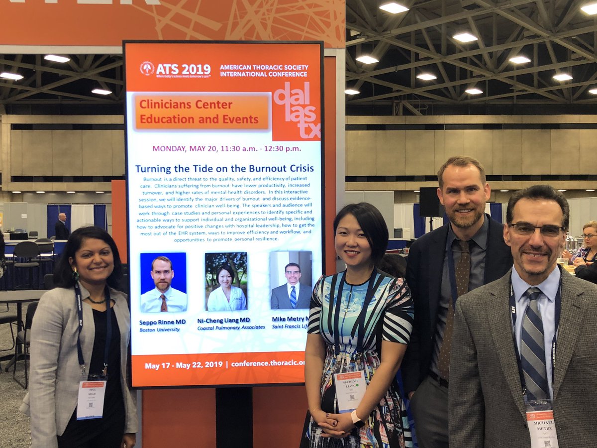 DrNiChengLiang's tweet photo. Turning the tide on the burnout crisis. Continue the dialogue! #ATS2019 #ATSWellness @virenkaul @tshahmd https://t.co/yrVOlOkc5k