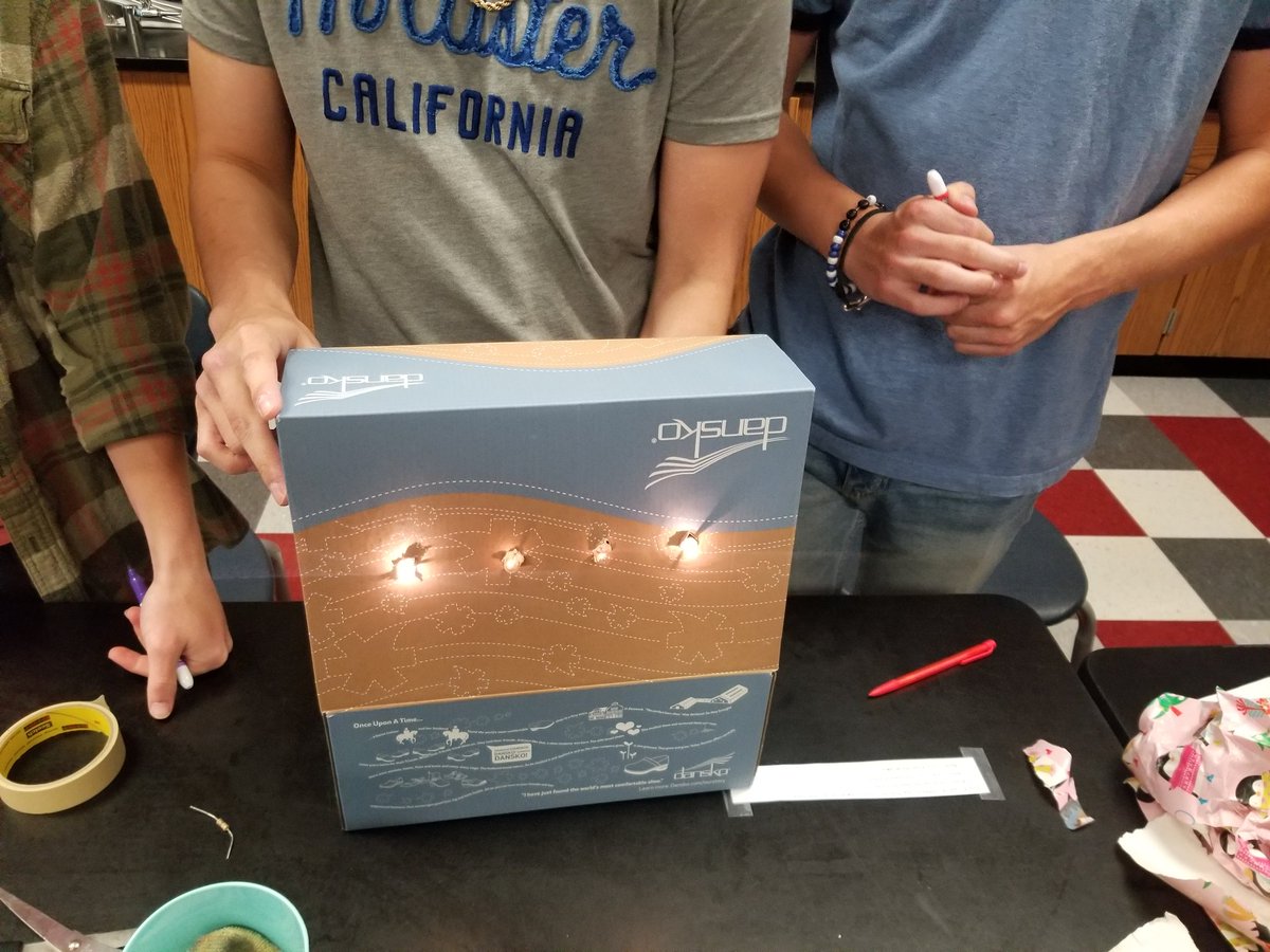 treddtaylor's tweet photo. AP1: building mystery circuit boxes. Thanks to @fnoschese for sharing his "watts in the box" lab to spark some ideas for designing this project. #iteachphysics #modphys https://t.co/K3VxgqCPgt