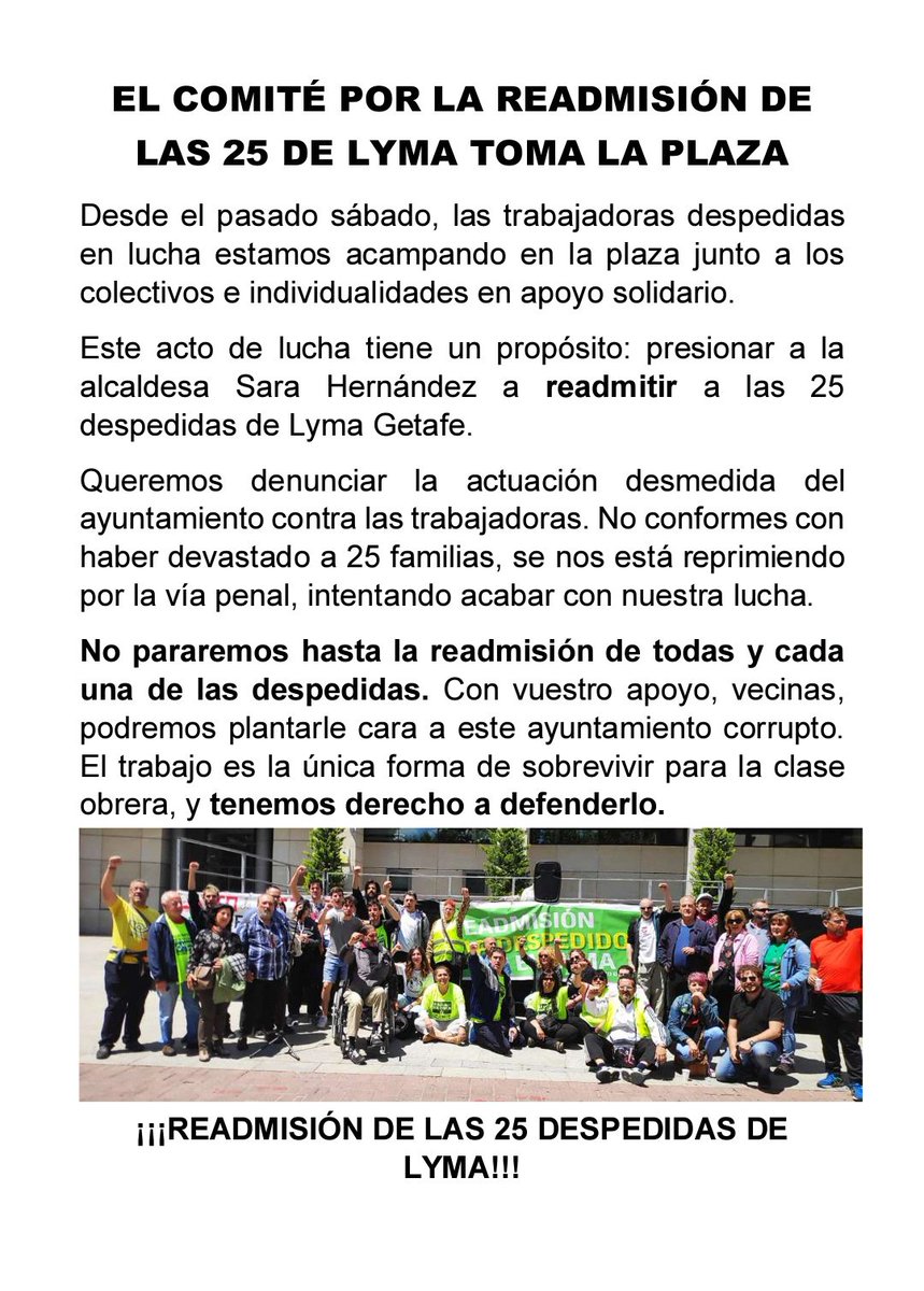 ¿Qué ocurre con la empresa municipal de limpieza Lyma Getafe? 

Este viernes 24 de mayo en Plaza Constitución de Getafe, las ex-trabajadoras de Lyma nos lo cuentan desde la acampada frente al Ayto.