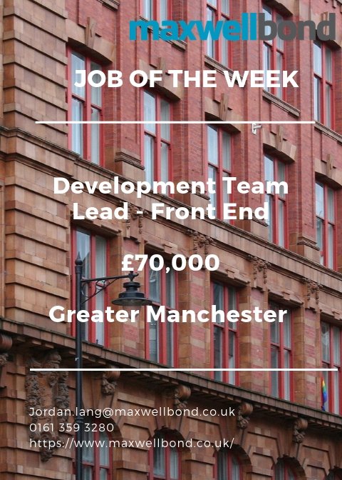 MaxwellBondTeam's tweet photo. *JOB OF THE WEEK*  We have a Development Team Lead - Front End position in Greater Manchester with a global retailer. Contact Jordan Lang for more information.   #TechJobs #DevelopmentLead #FrontEnd #Manchester #Recruitment https://t.co/8DCrjQE8WO