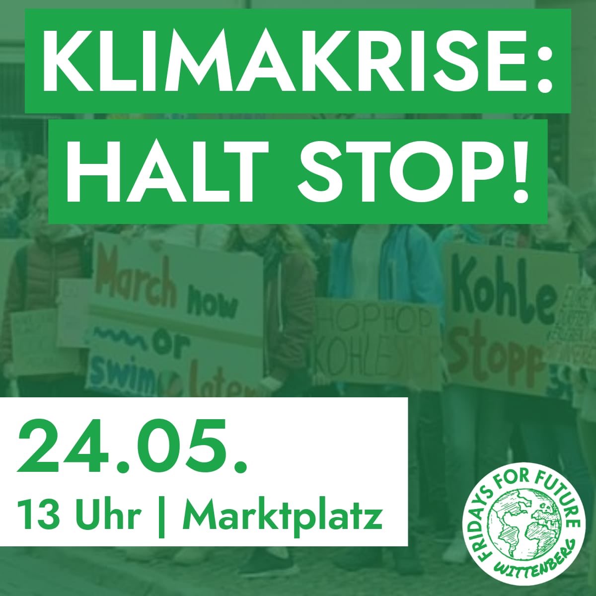 Bitte retweeten und weitersagen:
24.05. 13:00 Uhr Klimademonstration in #Wittenberg.
#FridaysForFurture <a href="/FridayForFuture/">Fridays for Future Germany</a>
