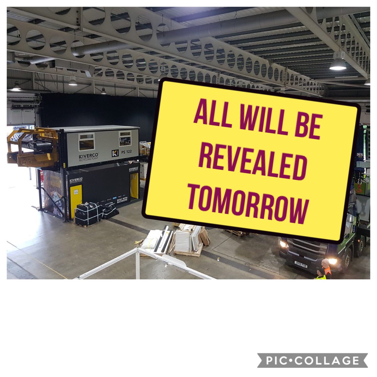 kiverco's tweet image. Set up underway for tomorrow’s show. Visit us at Stand B2 #newproduct #innovation #allwillberevealed #Letsrecyclelive