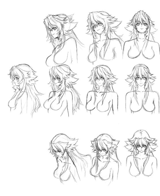 画像は2年ちょい位前に描いた、当時の顔のアングル集。
最近カラミのある、ポーズ付きの絵を描いていて、最近の絵で色んなアングルからの顔描けねえという事に気が付いた。
ちょっと真剣にこういうアングル表みたいなの作ってみよう。今の絵で。
好きな顔を色んなアングルから好きな顔にするのは難しい 