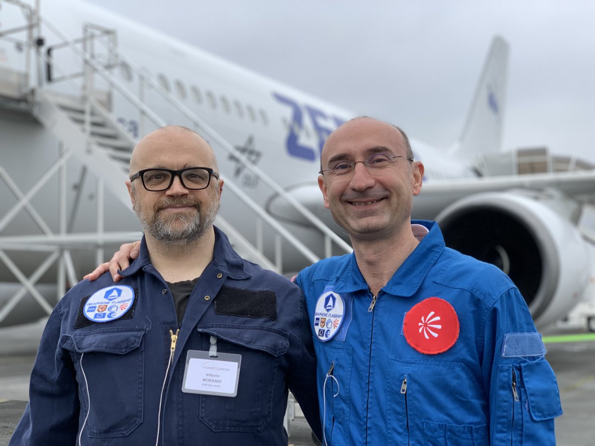 AirZeroG's tweet photo. โ๏ธ Marco Molina and Vittorio Morandi
From @leonardo_live @LDO_space will soon present their experiment ๐งช on #flight
.
Stay tuned !
.
#Gravityrules #ESA0G https://t.co/lBcILNCD1O