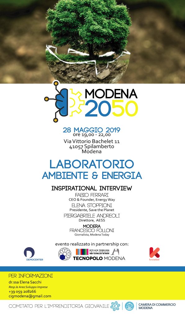 TecnopoloM's tweet photo. 2^ appuntamento con il Laboratorio Modena 2050 del Comitato per l'Imprenditoria giovanile il 28/05 a @knowbel_inc di #Spilamberto: esponenti dei settori #ambiente & #energia di @EnergyWaysrl @TheOnlus #AessModena intervistati da @FraFolloni di @ModenaToday https://t.co/ENyfWbGOPK