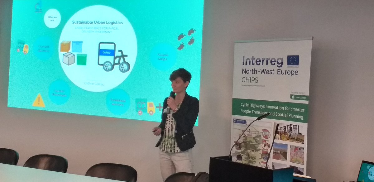 Our #keynote speaker: @emeragd #science slammer from Nuremberg Institute of #Technology, combining #cyclehighways and #cyclelogistics. Smart mobility for smart people!