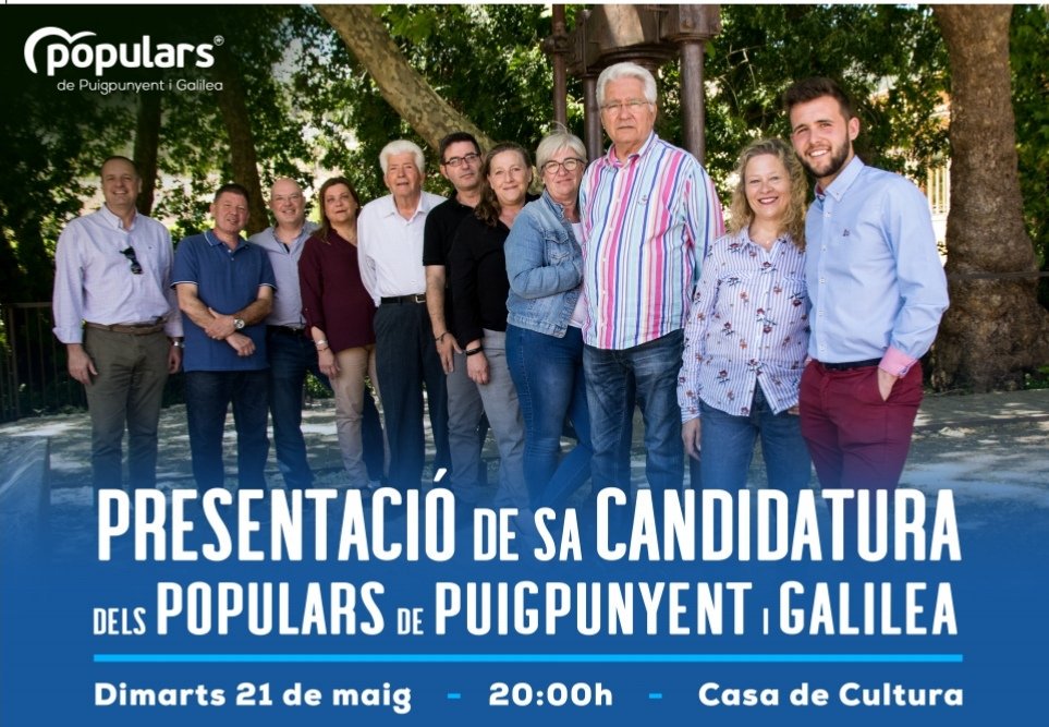 Avui a les 20h vos esperam a Puigpunyent a la presentació de la candidatura del Partit Popular, a la Casa de Cultura.