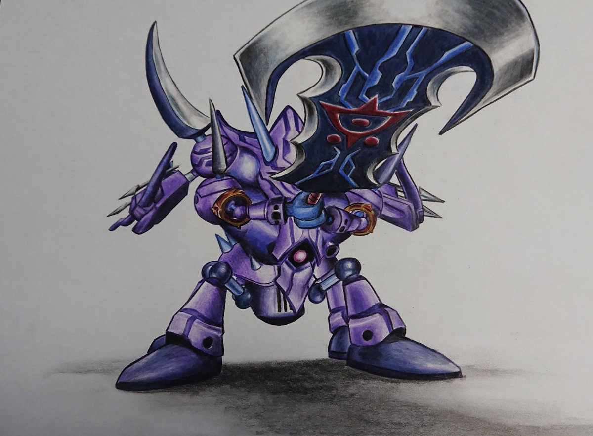 色鉛筆で紫炎の滅機将シュバ描きました！ 敵兵団の中で個人的に好きな