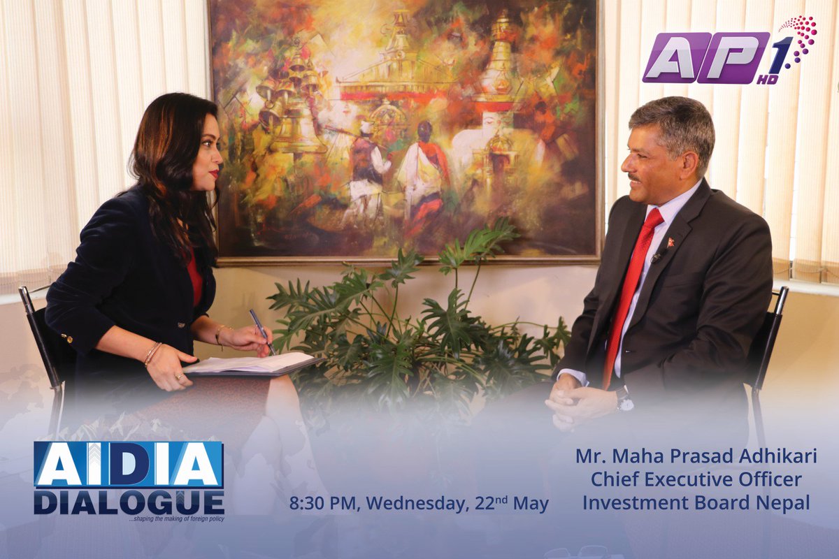 IBN CEO <a href="/AdhikariMaha/">Maha Prasad Adhikari</a> speaks on @AP1TV_Official for AIDIA Dialogue (<a href="/AIDIAASIA/">AIDIA</a>). Don't forget to watch the talk show on Wednesday 22 May 2019 at 8:30pm. #investinnepal