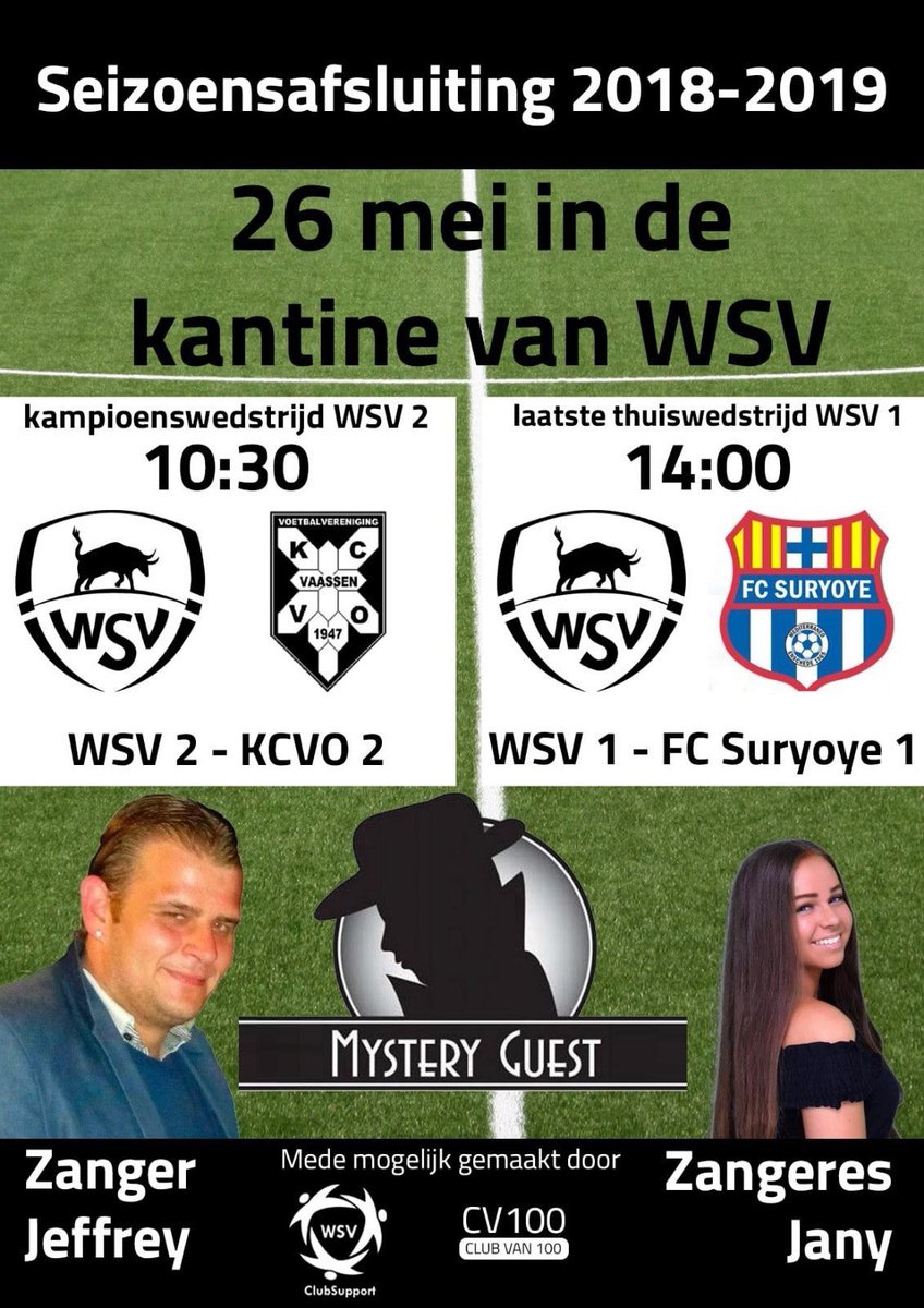 Het wordt zondag een spannende en gezellige middag bij WSV!! WSV 2 heeft het kampioenschap in eigen hand en veel teams  spelen hun laatste wedstrijd van het seizoen. Dus een mooie reden om dit seizoen bij WSV af te sluiten ☀️🍻🎉⚽️