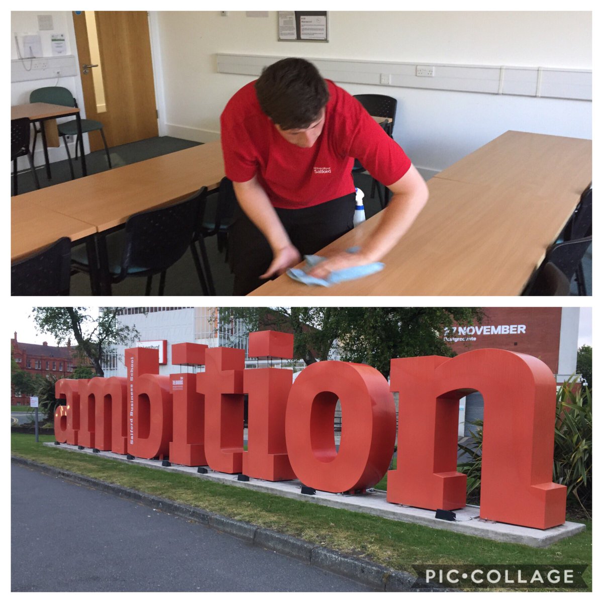 Michael doing one of his many jobs keeping the School of Health and Society clean and tidy! #supportedinternship #paidjob <a href="/EcclesSFCollege/">Eccles Sixth Form College</a> <a href="/SalfordUni/">University of Salford</a> <a href="/SalfordCouncil/">Salford City Council</a> <a href="/weare_pure/">Pure Innovations</a> @HelsBelles18