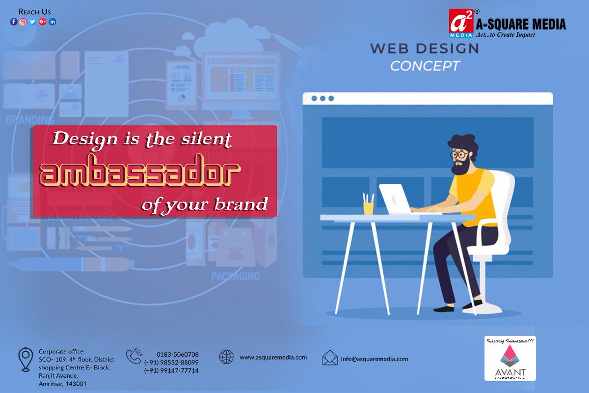 A_SquareMedia's tweet photo. Design is the silent Ambassador of your brand.  #Asquare #Avant #marketing #onlinemarket #digitalmarketing  #radio #radioPartnership #webdesign #creative #webdevelopment #graphicsdesign #branding #indoorPrinting #outdoorPrinting #advertisement 
📱: (+91)9855288099, 0183-5060708 https://t.co/lpafBv14jQ