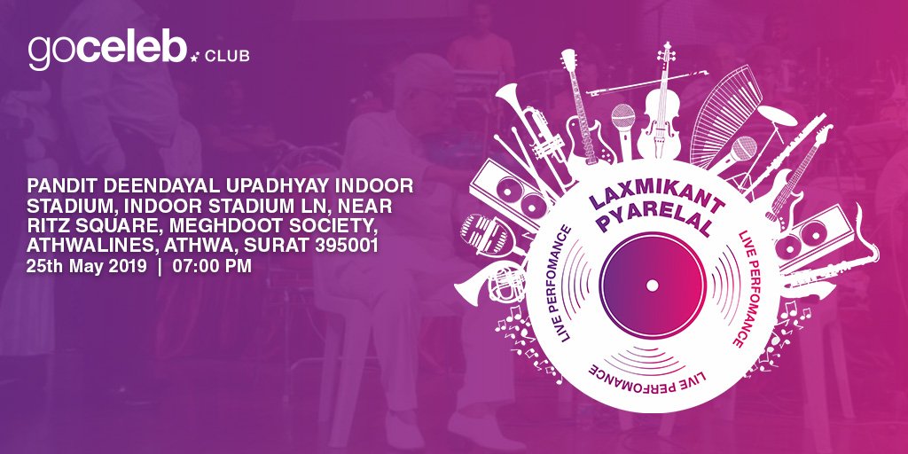 GoCelebTalent's tweet photo. Hurry Book Now! Visit https://t.co/osgaK4ydBV
#GoCeleb #MakeItHappen #LaxmikantPyarelal #Surat https://t.co/Rv78a0wtlk