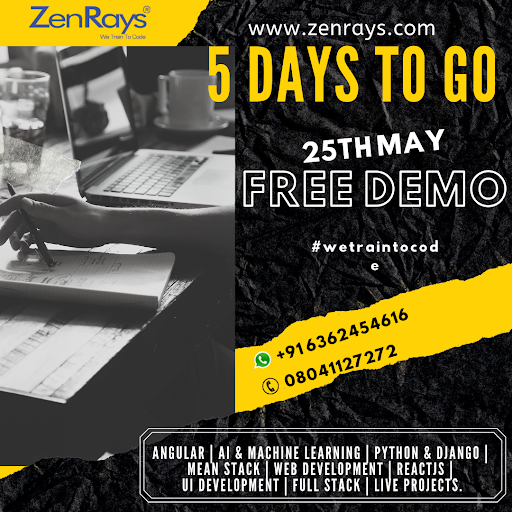 Zenrays's tweet photo. Watch this space for upcoming free demo classes timing.
π25th May is the demo date
Get in Touch : +91 6362454616 || 080-41127272
#wetraintocode #Coding #codinglife #techtalk #softwaredeveloper #Bangalore #India #TuesdayThoughts #TuesdayMotivation #Tuesday #Tuesdaymorning https://t.co/u4UrJeJynQ