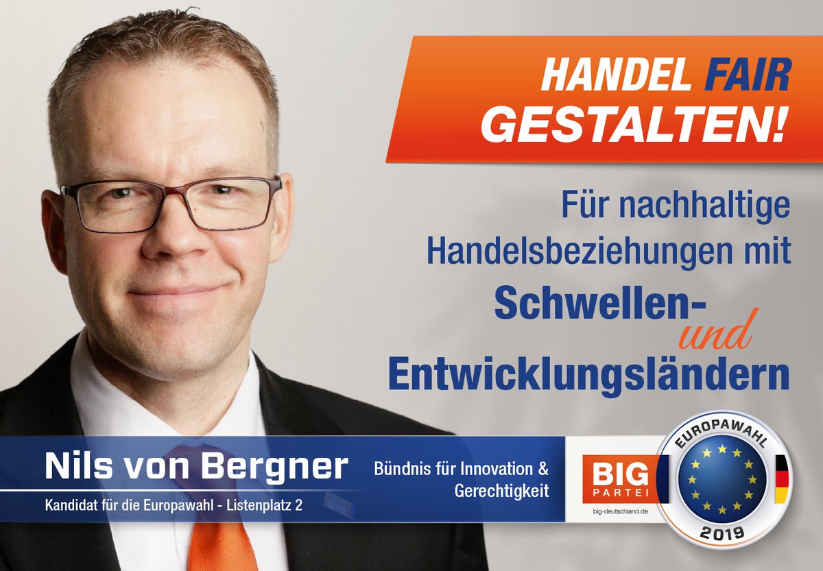 BIG_Partei_DE's tweet photo. Unser Kandidat Nils von Bergner #2 aus Hamburg für das Europaparlament 2019.
#NachhaltigeHandelsbeziehungen #Hamburg #BIGforJustice #europawahlen2019 #euwahl2019 #wahlkampf https://t.co/TVC3WeeHkN
