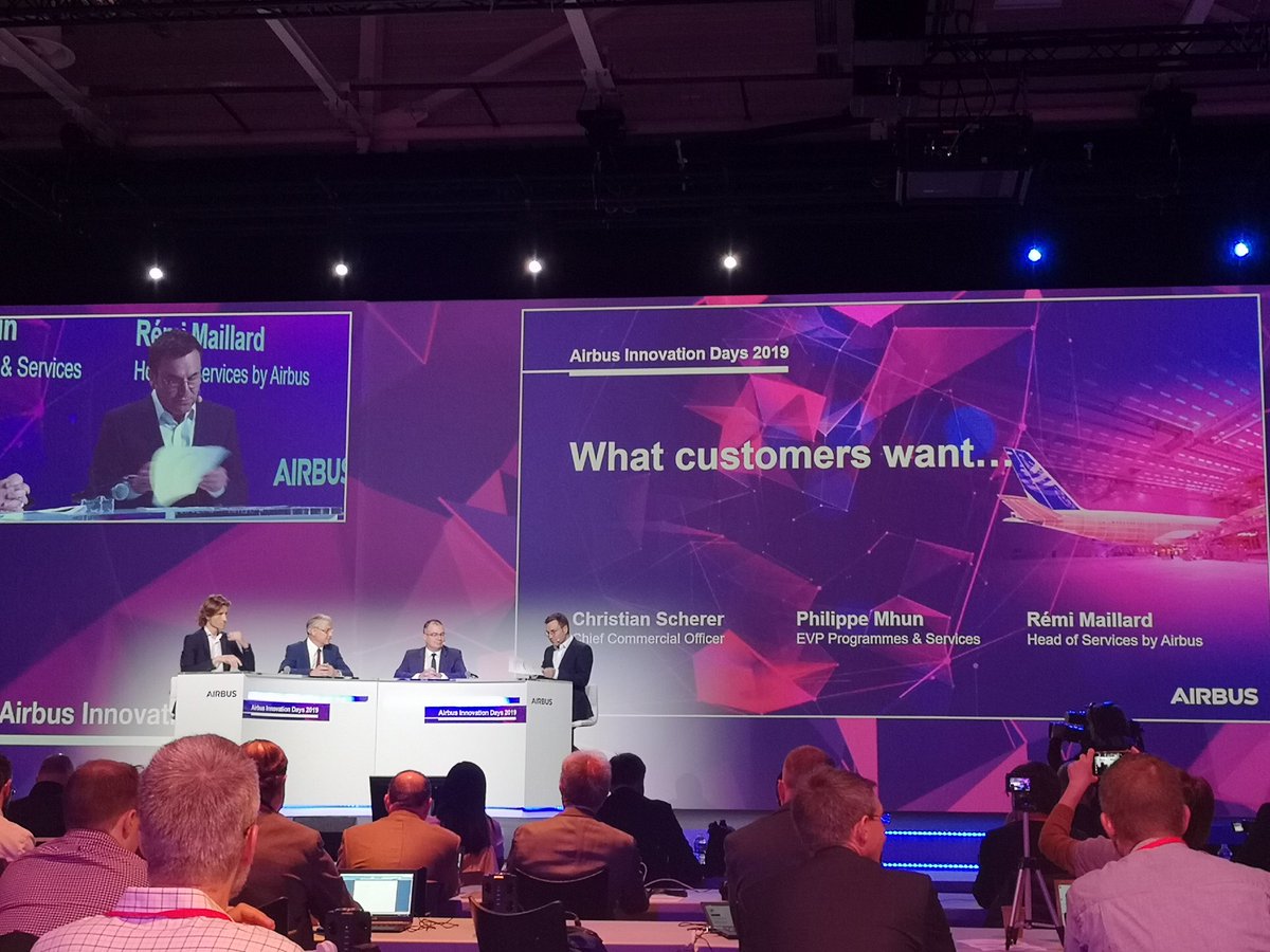 sgracetaylor's tweet photo. "We want to provide the customers with the innovation that matters to them, not what matters to us as engineers." - Philippe Mhun, EVP Programmes &amp; Services @Airbus (middle right) on how Airbus is staying relevant at #AirbusID in Toulouse https://t.co/moQqHBWzDf