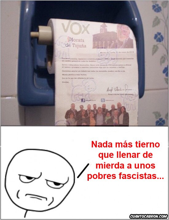 CMagnificus's tweet photo. Muchas gracias a @MorataVox por hacerme llegar su programa electoral, el cual me ha sido de mucha utilidad. #MorataViva #VamosMorata #MorataEnPositivo #CentradosEnMorata #Fascismo #FascismoDelBueno #Trifachito #Racismo #Xenofobia #Populismo #26M #votaporfavor https://t.co/8l2JDIz8Pt