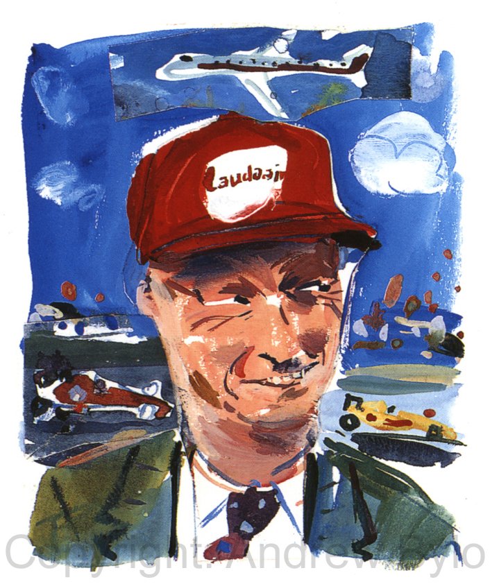 andrewbylo's tweet photo. So farewell then Niki Lauda. Here's an illustration I did of him back in the 90s for Director magazine #nikilaudatribute #portrait #illustration #directormagazine https://t.co/sP7fY3LsaG
