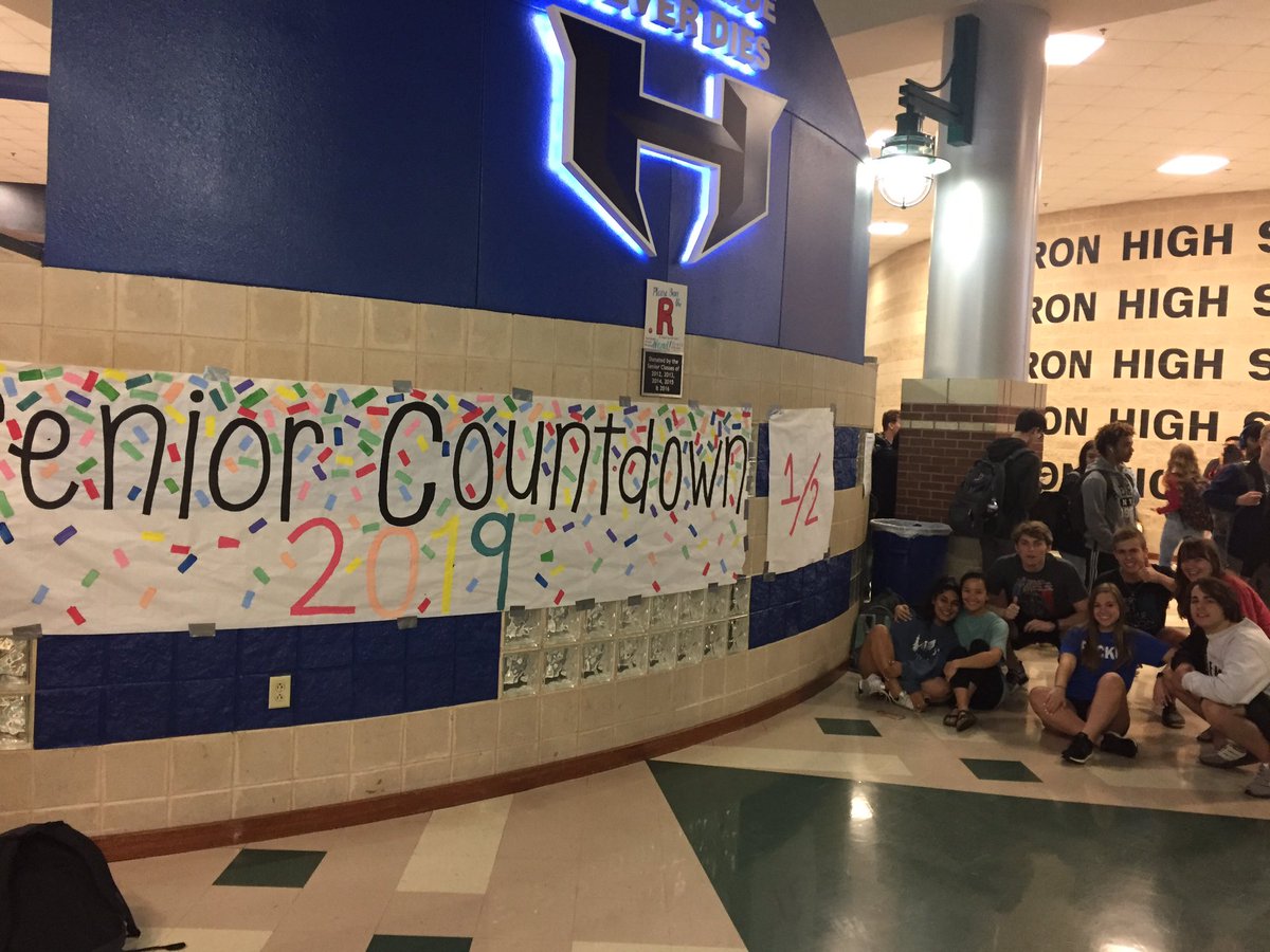 2k19Hebron's tweet photo. StuCo Senior Officers telling our HHS Seniors there is only a 1/2 day left of school after today! https://t.co/kMboEAYJ3C